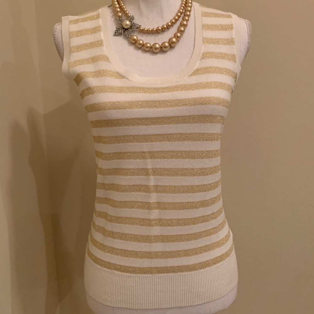 Mainbocher White W. Gold Sleeveless Top S NWT